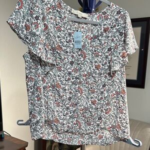 LOFT Women's Floral Blouse - White and Red